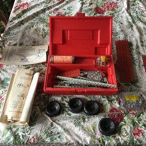 NOS Vintage Gilbert Erector Set - Motor - Red Case - Instructions - Fun !!!!